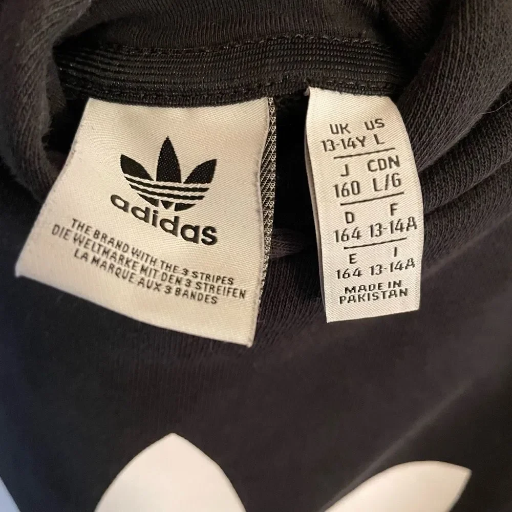Adidas Black Sweatshirt with White Trefoil Logo Girls Size Large - Picture 6 of 9